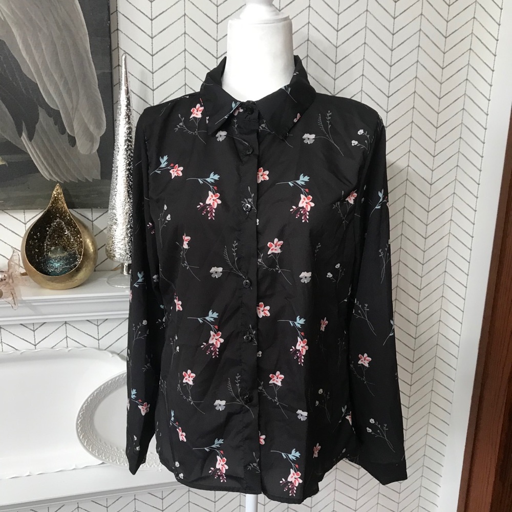 New Lavinia button-up blouse black and floral